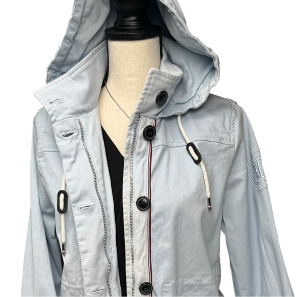 Tommy Hilfiger MidLength Blue Utility Jacket with Hood Small Petite ‘Tye-Dye’ - Picture 2 of 11